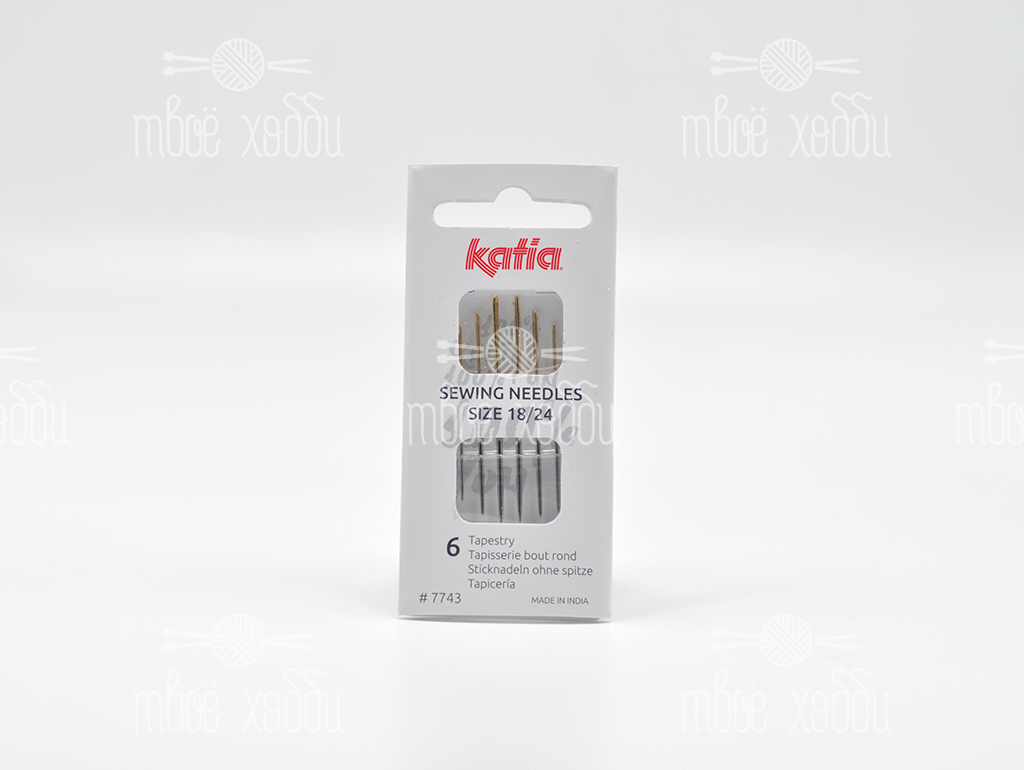 Katia Иглы для сшивания пряжи с золотым ушком, 6 шт на блистере (в ассортименте)